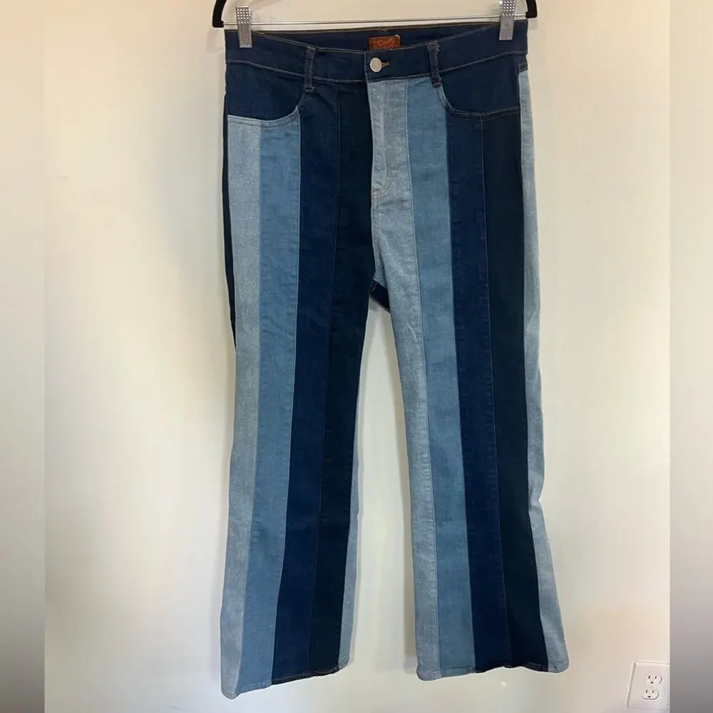 Scully Patchwork Striped Flared Jeans Woman Size 12 - Picture 2 of 8